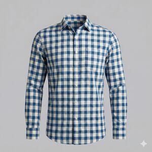 Mutual Weave Men's Large Button Down Shirt Blue Plaid Long Sleeve 100% Cotton